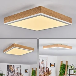 Plafonnier Salmi Led Brun, Couleur Bois, Blanc, 1 Lumiere