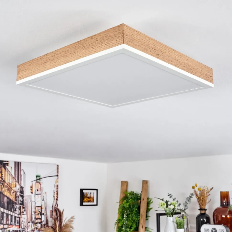 Plafonnier Salmi Led Brun, Couleur Bois, Blanc, 1 Lumiere