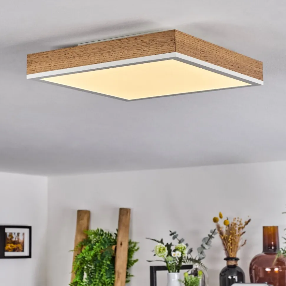 Plafonnier Salmi Led Brun, Couleur Bois, Blanc, 1 Lumiere