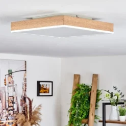 Plafonnier Salmi Led Brun, Couleur Bois, Blanc, 1 Lumiere