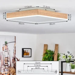 Plafonnier Salmi Led Brun, Couleur Bois, Blanc, 1 Lumiere