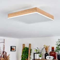 Plafonnier Salmi Led Brun, Couleur Bois, Blanc, 1 Lumiere