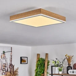 Plafonnier Salmi Led Brun, Couleur Bois, Blanc, 1 Lumiere