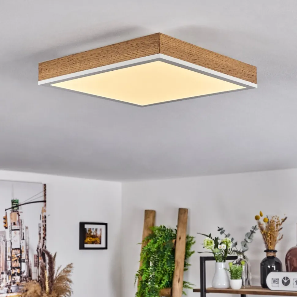 Plafonnier Salmi Led Brun, Couleur Bois, Blanc, 1 Lumiere