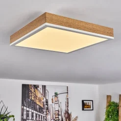 Plafonnier Salmi Led Brun, Couleur Bois, Blanc, 1 Lumiere