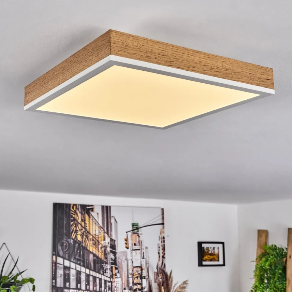 Plafonnier Salmi Led Brun, Couleur Bois, Blanc, 1 Lumiere