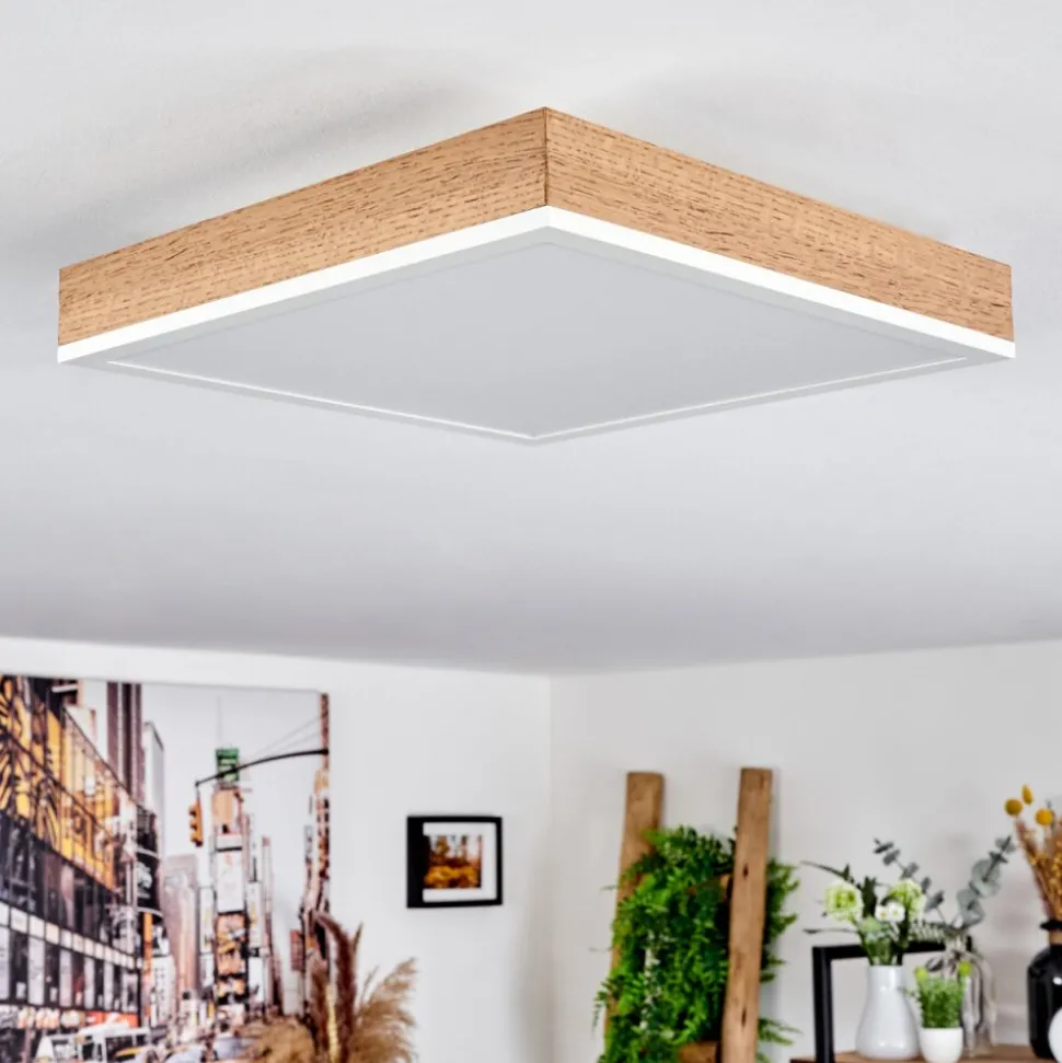 Plafonnier Salmi Led Brun, Couleur Bois, Blanc, 1 Lumiere