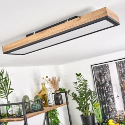 Plafonnier Salmi Led Couleur Bois, Noir, Blanc, 1 Lumiere