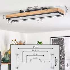Plafonnier Salmi Led Couleur Bois, Noir, Blanc, 1 Lumiere