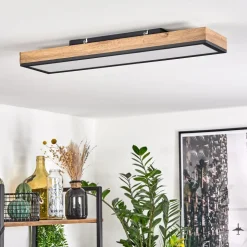 Plafonnier Salmi Led Couleur Bois, Noir, Blanc, 1 Lumiere