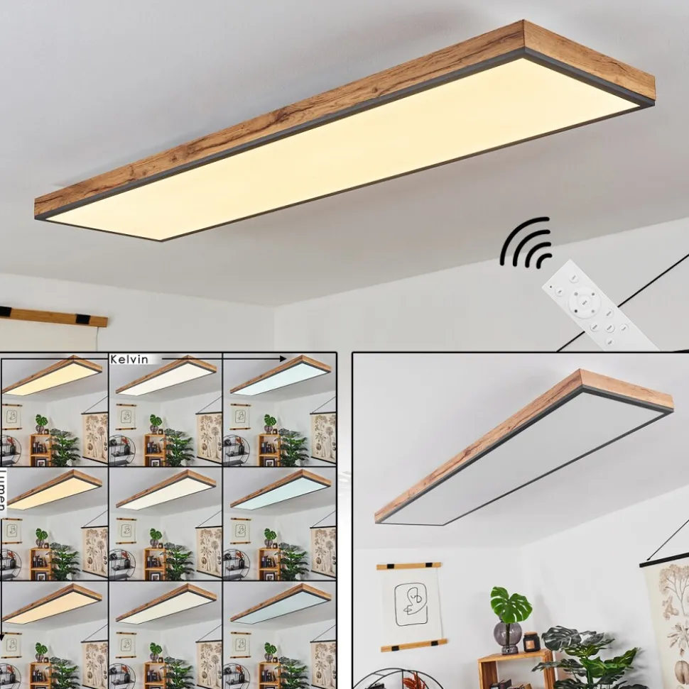 Plafonnier Salmi Led Couleur Bois, Noir, Blanc, 1 Lumiere, Telecommandes