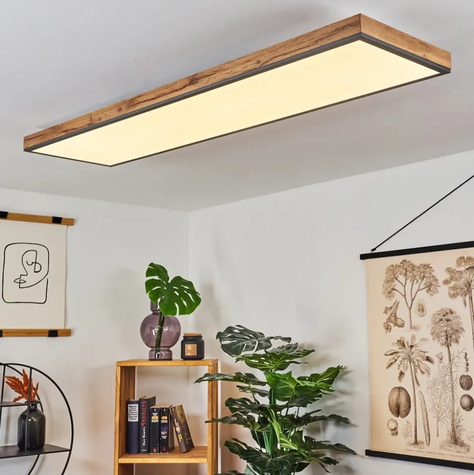 Plafonnier Salmi Led Couleur Bois, Noir, Blanc, 1 Lumiere, Telecommandes