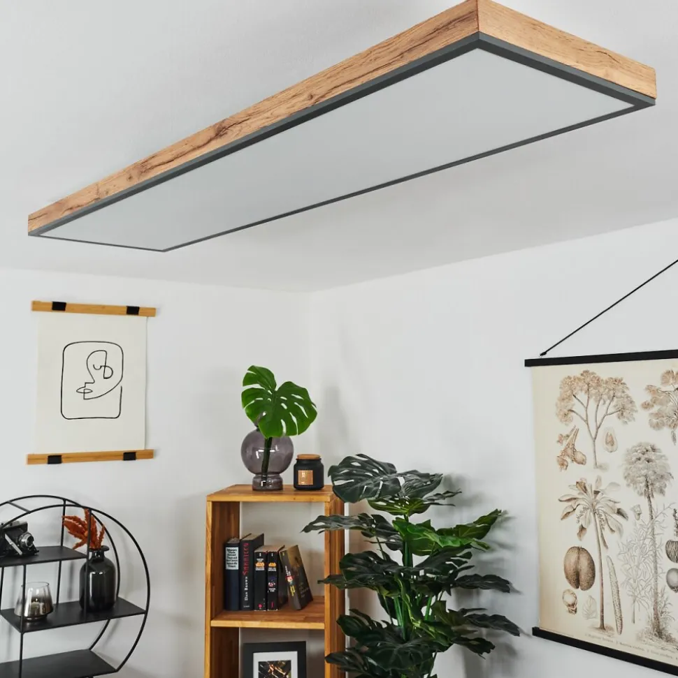 Plafonnier Salmi Led Couleur Bois, Noir, Blanc, 1 Lumiere, Telecommandes