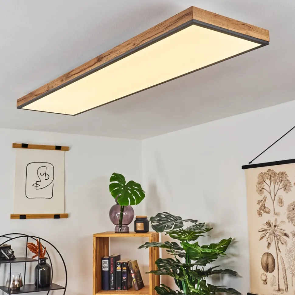 Plafonnier Salmi Led Couleur Bois, Noir, Blanc, 1 Lumiere, Telecommandes