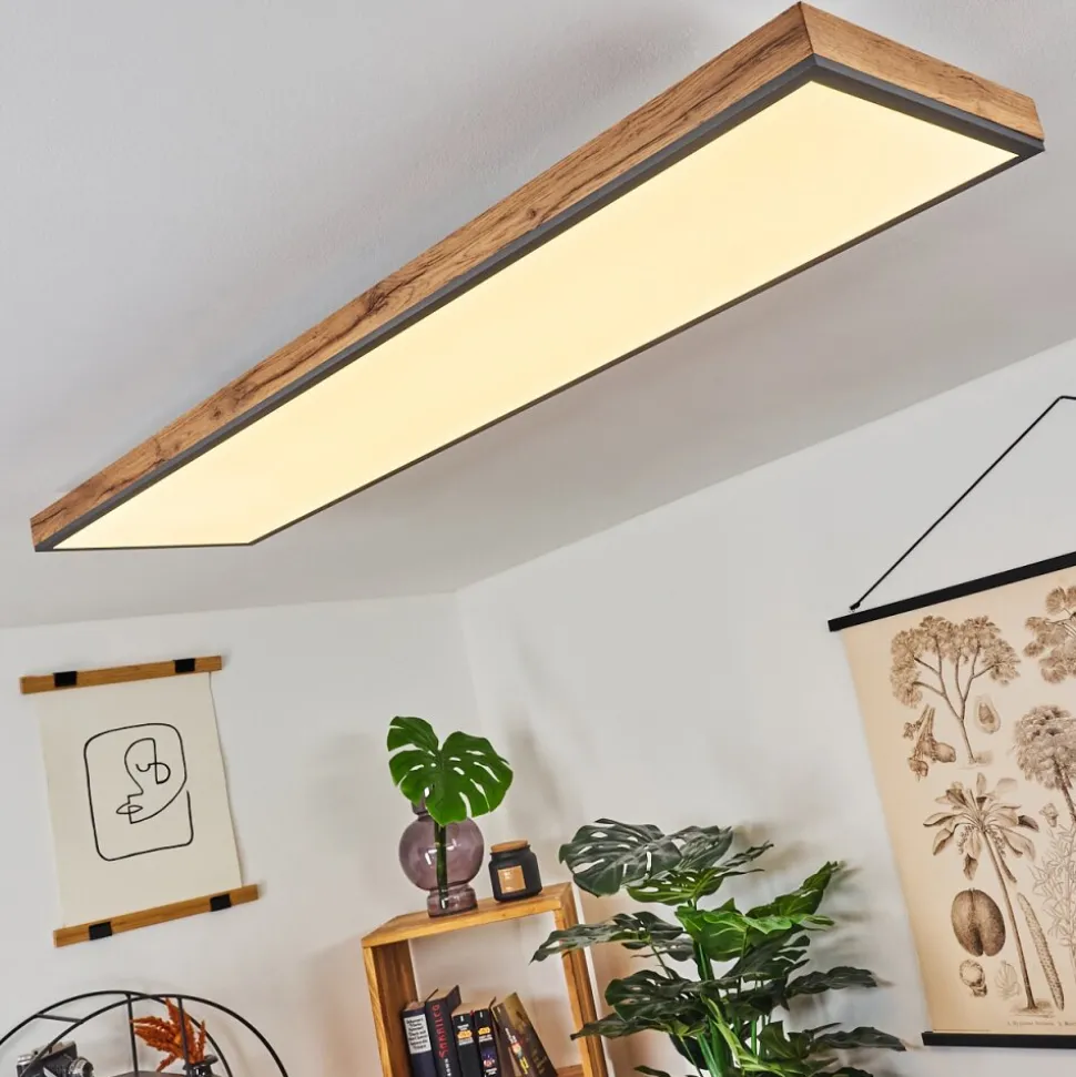 Plafonnier Salmi Led Couleur Bois, Noir, Blanc, 1 Lumiere, Telecommandes