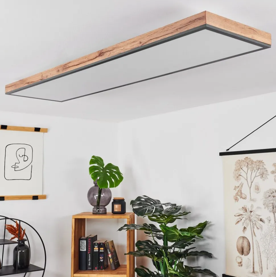 Plafonnier Salmi Led Couleur Bois, Noir, Blanc, 1 Lumiere, Telecommandes
