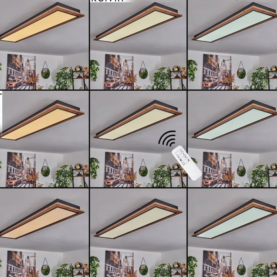 Plafonnier Salmi Led Couleur Bois, 1 Lumiere, Telecommandes