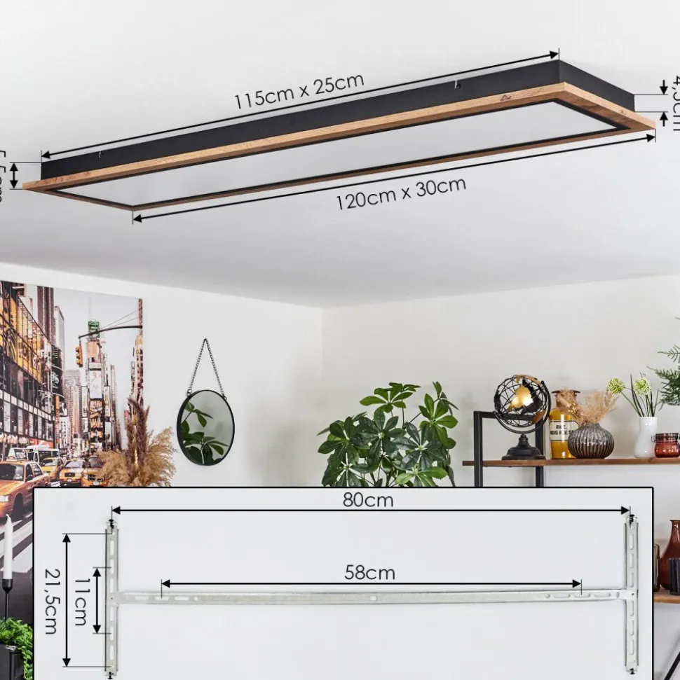 Plafonnier Salmi Led Couleur Bois, 1 Lumiere, Telecommandes
