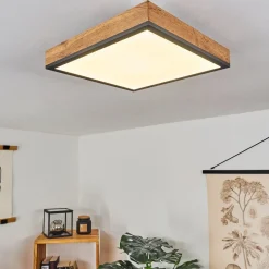 Plafonnier Salmi Led Couleur Bois, Noir, Blanc, 1 Lumiere