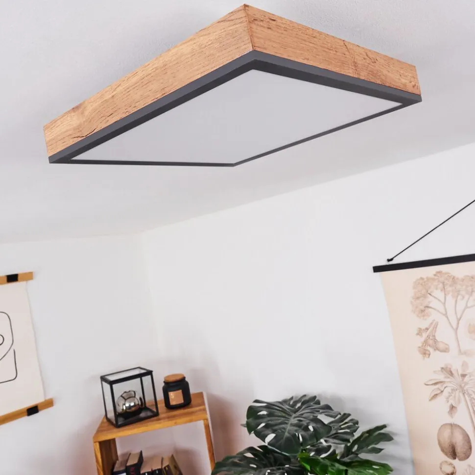 Plafonnier Salmi Led Couleur Bois, Noir, Blanc, 1 Lumiere