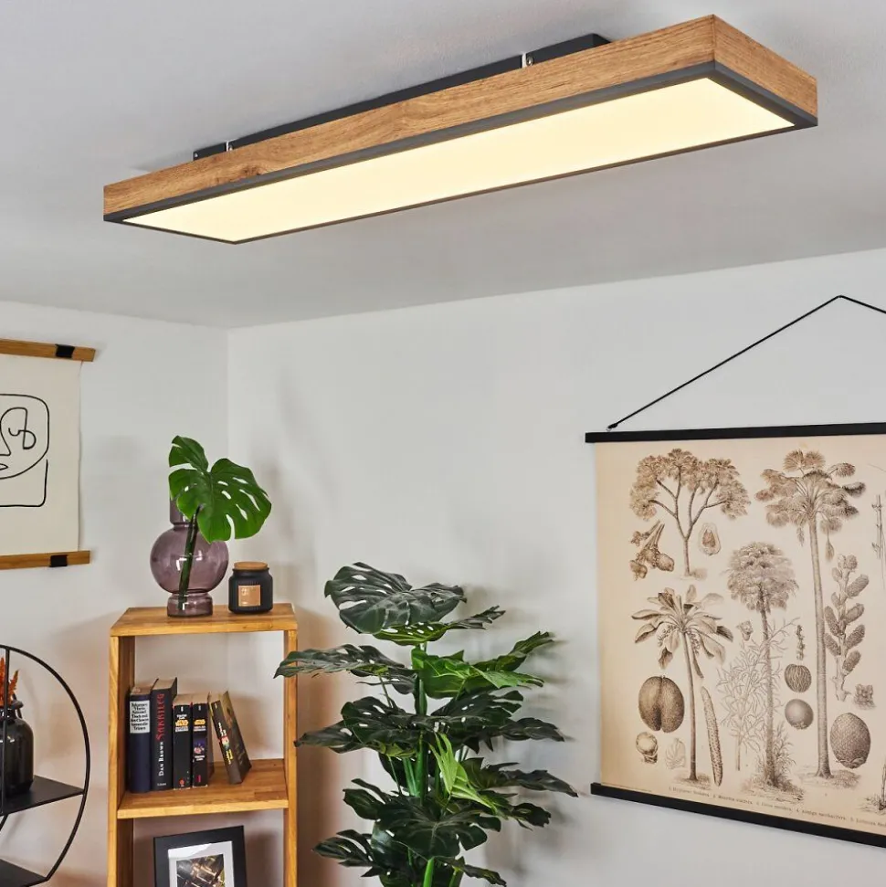 Plafonnier Salmi Led Couleur Bois, Noir, Blanc, 1 Lumiere