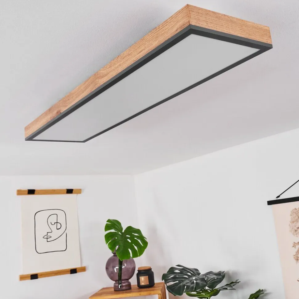 Plafonnier Salmi Led Couleur Bois, Noir, Blanc, 1 Lumiere