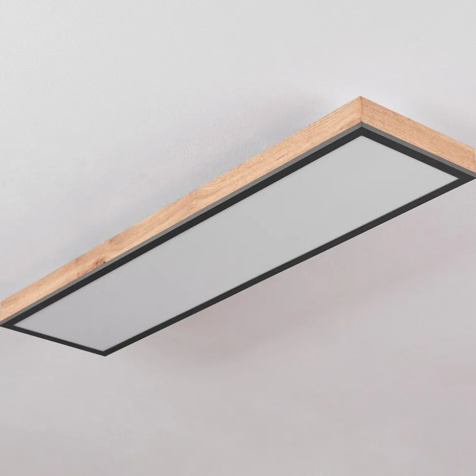 Plafonnier Salmi Led Couleur Bois, Noir, Blanc, 1 Lumiere