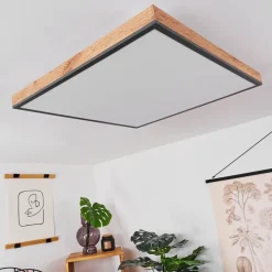 Plafonnier Salmi Led Couleur Bois, Noir, Blanc, 1 Lumiere