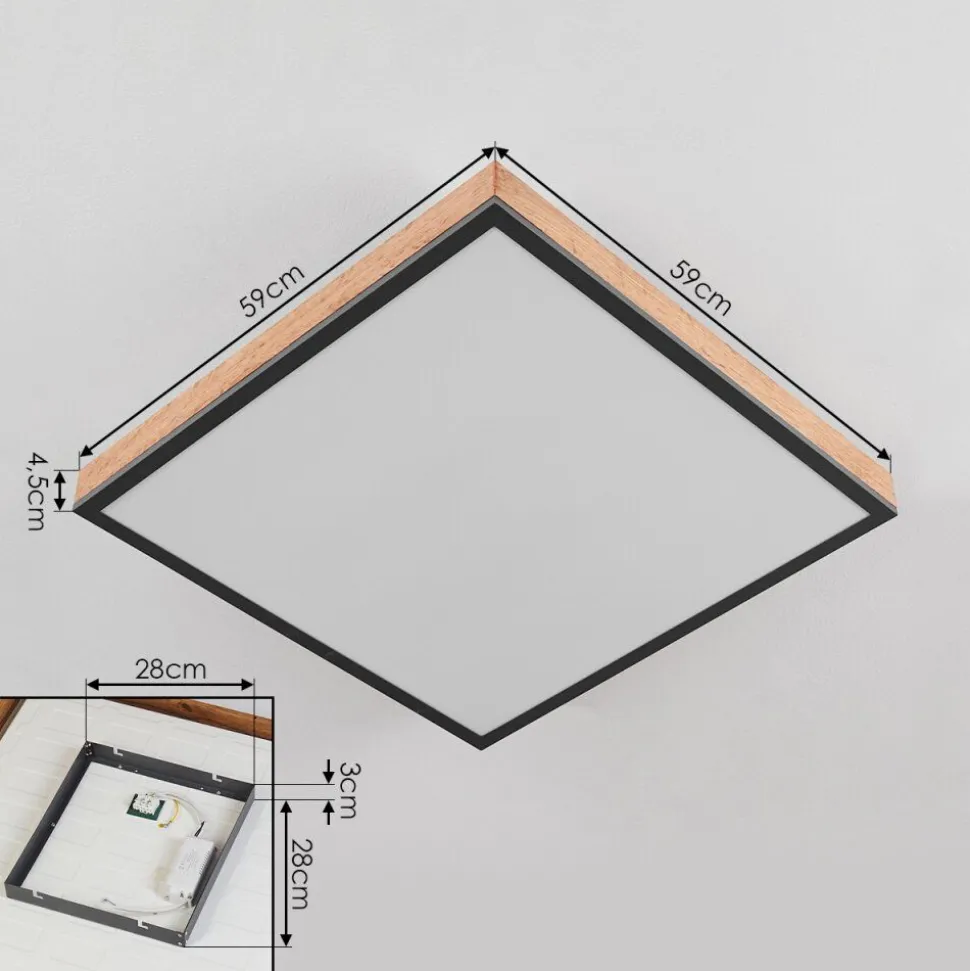 Plafonnier Salmi Led Couleur Bois, Noir, Blanc, 1 Lumiere