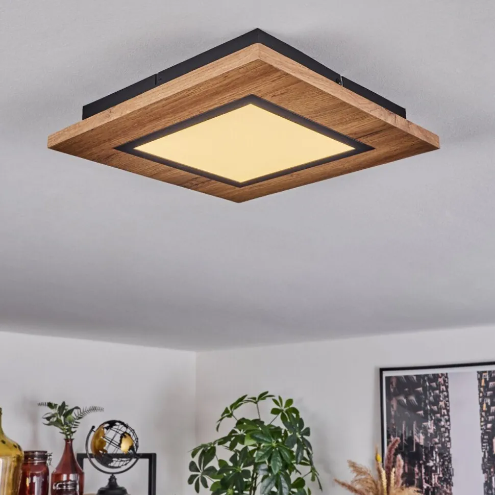 Plafonnier Salmi Led Couleur Bois, Noir, 1 Lumiere