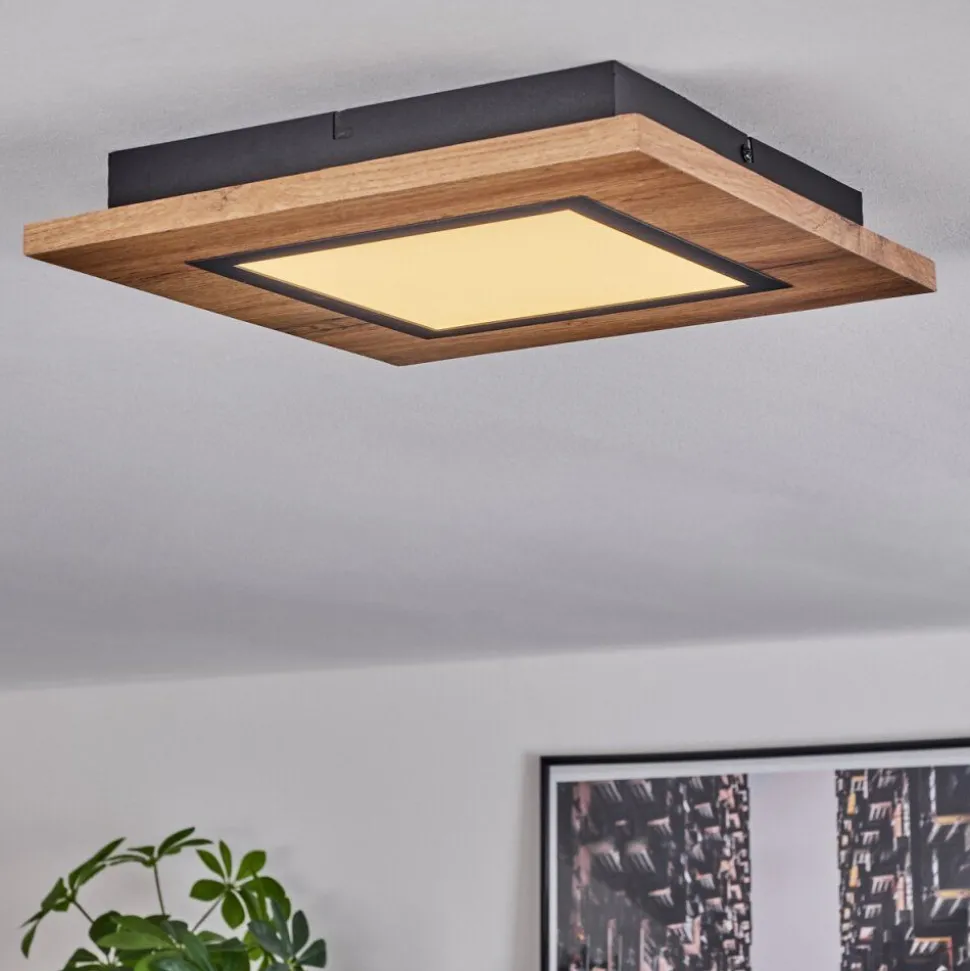 Plafonnier Salmi Led Couleur Bois, Noir, 1 Lumiere