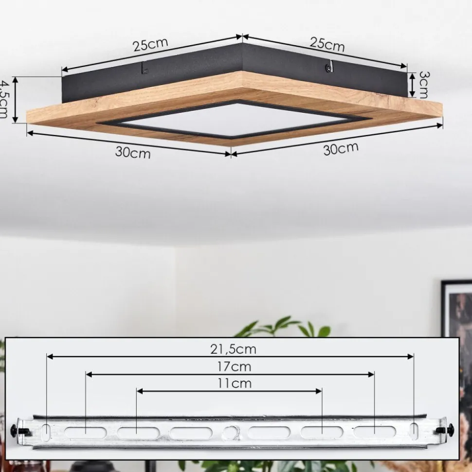 Plafonnier Salmi Led Couleur Bois, Noir, 1 Lumiere