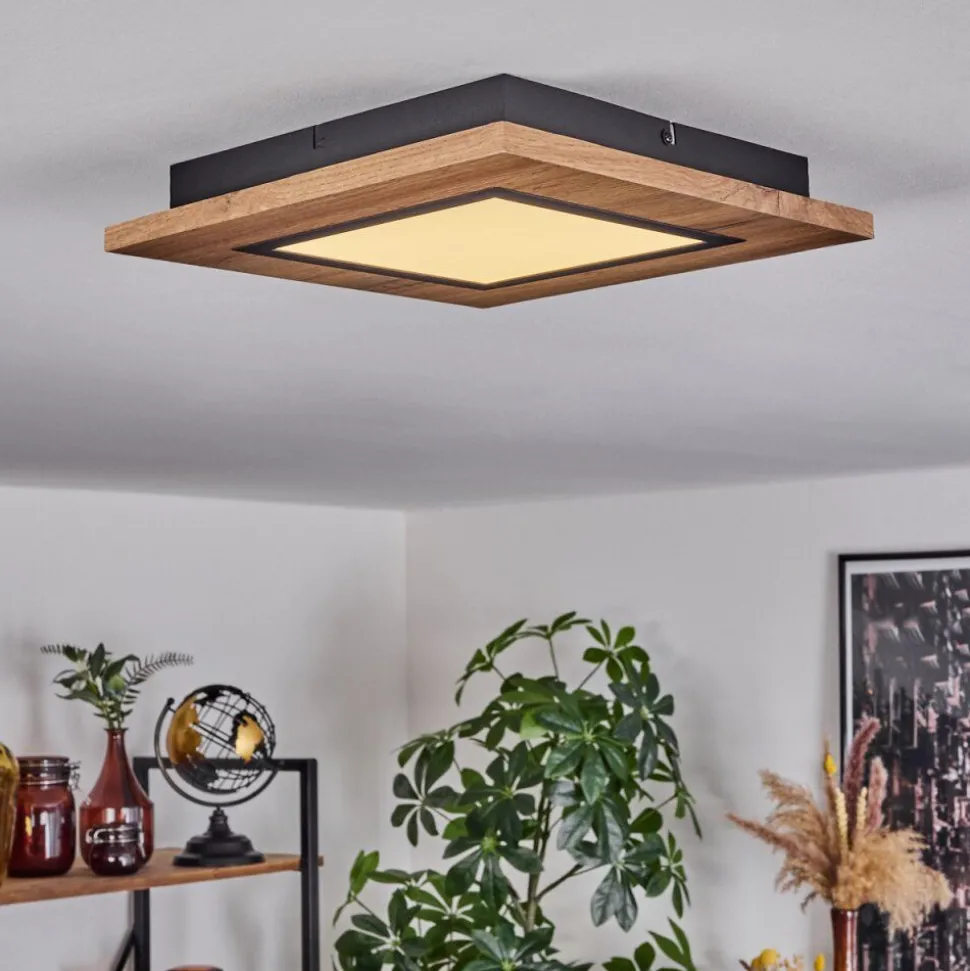 Plafonnier Salmi Led Couleur Bois, Noir, 1 Lumiere