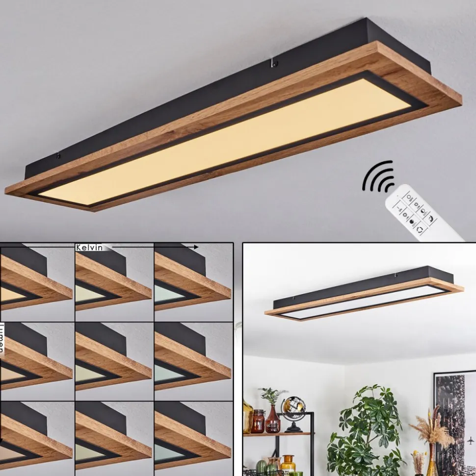 Plafonnier Salmi Led Couleur Bois, Noir, 1 Lumiere, Telecommandes