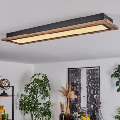Plafonnier Salmi Led Couleur Bois, Noir, 1 Lumiere, Telecommandes