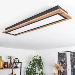 Plafonnier Salmi Led Couleur Bois, Noir, 1 Lumiere, Telecommandes