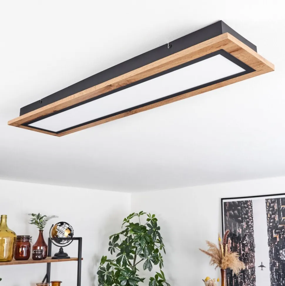 Plafonnier Salmi Led Couleur Bois, Noir, 1 Lumiere, Telecommandes