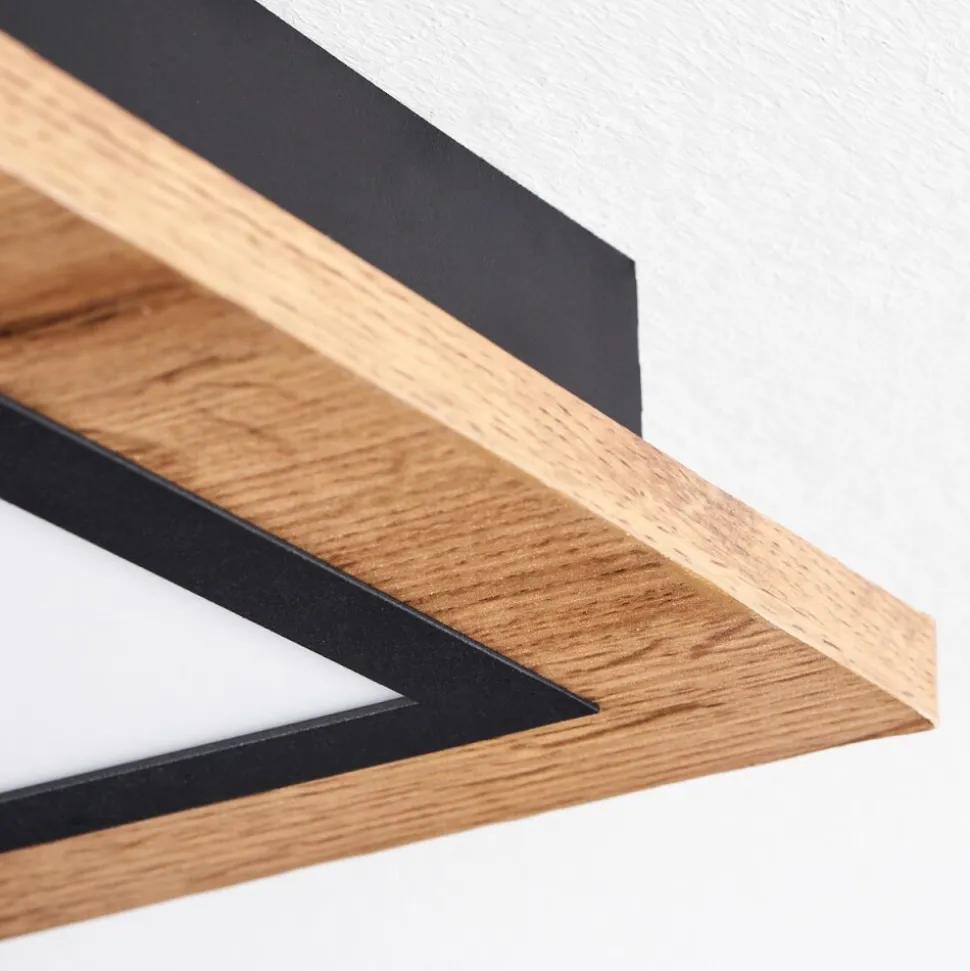 Plafonnier Salmi Led Couleur Bois, Noir, 1 Lumiere, Telecommandes