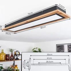 Plafonnier Salmi Led Couleur Bois, Noir, 1 Lumiere, Telecommandes
