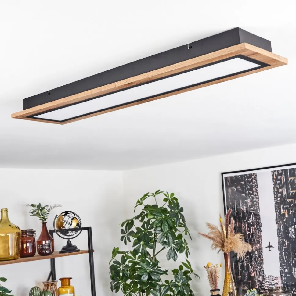 Plafonnier Salmi Led Couleur Bois, Noir, 1 Lumiere, Telecommandes