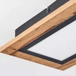 Plafonnier Salmi Led Couleur Bois, Noir, 1 Lumiere, Telecommandes