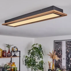Plafonnier Salmi Led Couleur Bois, Noir, 1 Lumiere, Telecommandes