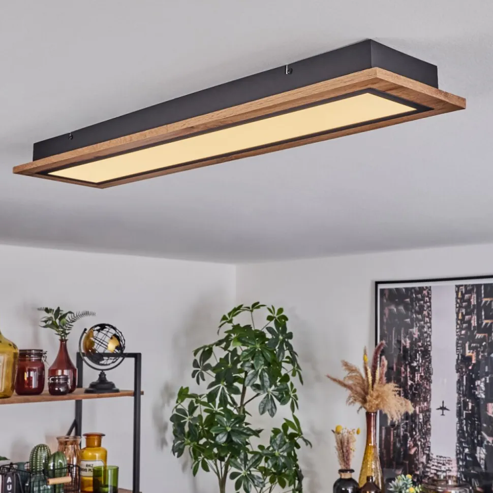 Plafonnier Salmi Led Couleur Bois, Noir, 1 Lumiere, Telecommandes