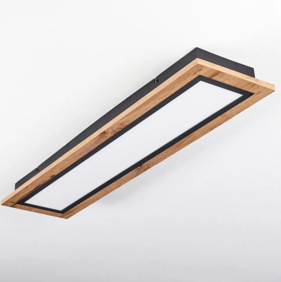 Plafonnier Salmi Led Couleur Bois, Noir, 1 Lumiere, Telecommandes