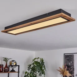 Plafonnier Salmi Led Couleur Bois, Noir, 1 Lumiere, Telecommandes