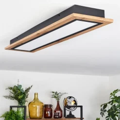 Plafonnier Salmi Led Couleur Bois, Noir, 1 Lumiere, Telecommandes