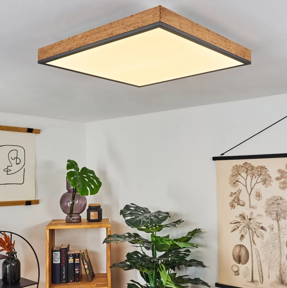 Plafonnier Salmi Led Couleur Bois, Noir, Blanc, 1 Lumiere