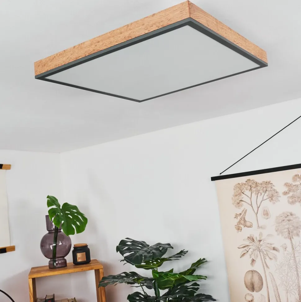 Plafonnier Salmi Led Couleur Bois, Noir, Blanc, 1 Lumiere