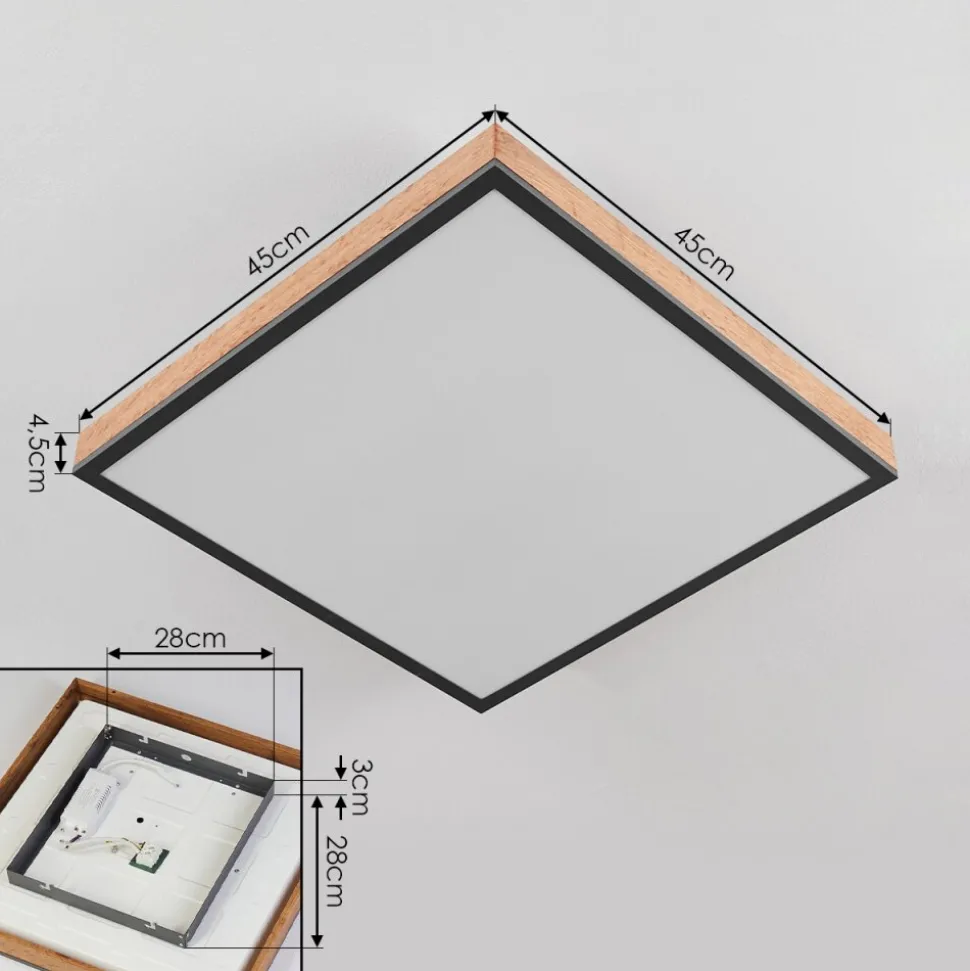 Plafonnier Salmi Led Couleur Bois, Noir, Blanc, 1 Lumiere