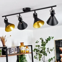 Plafonnier Upiano Chrome, Noir, 4 Lumieres